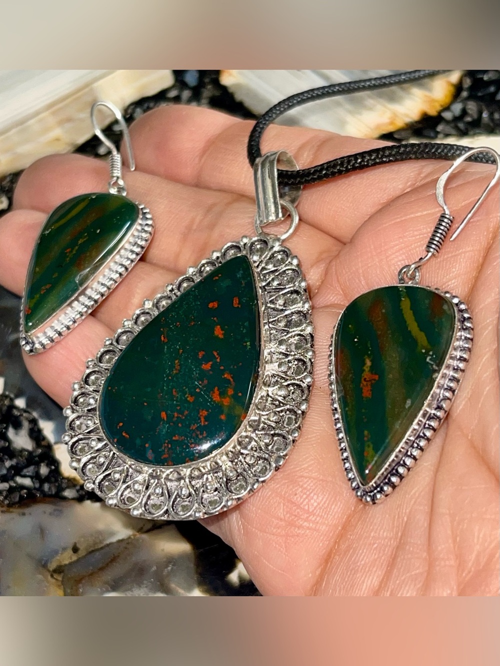 Dragon Blood Jasper Pendant & Earrings Set
